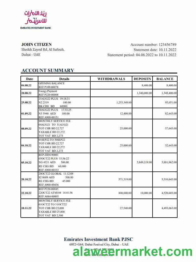 UAE Emirates Investment Bank statement xls